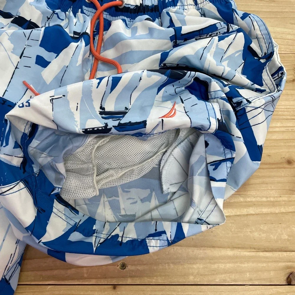 Nautica Men's Sailboat Print Swim‎ Trunks Drawstring Shorts Size S